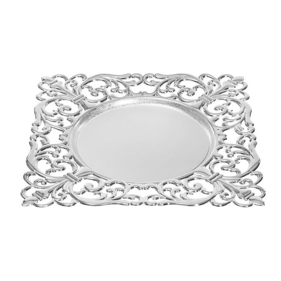 Miumaeov Set of 6 Silver Square Dinner Plates Acrylic Plastic Plate Chargers with Embossed Rims Charger Plates