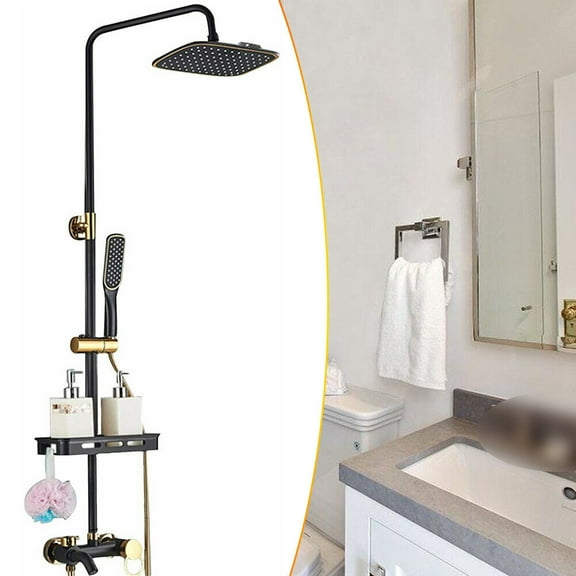 Miumaeov Shower Faucet Set System Rainfall Shower Head Combo w/Mixer Valve Kit Wall Mount Black Tub Mixer Tap with Hand Spray