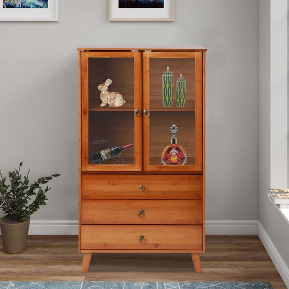 Miumaeov Sideboard Floor Cabinet Free Standing Wooden Kitchen 3 Drawers Storage Organizer