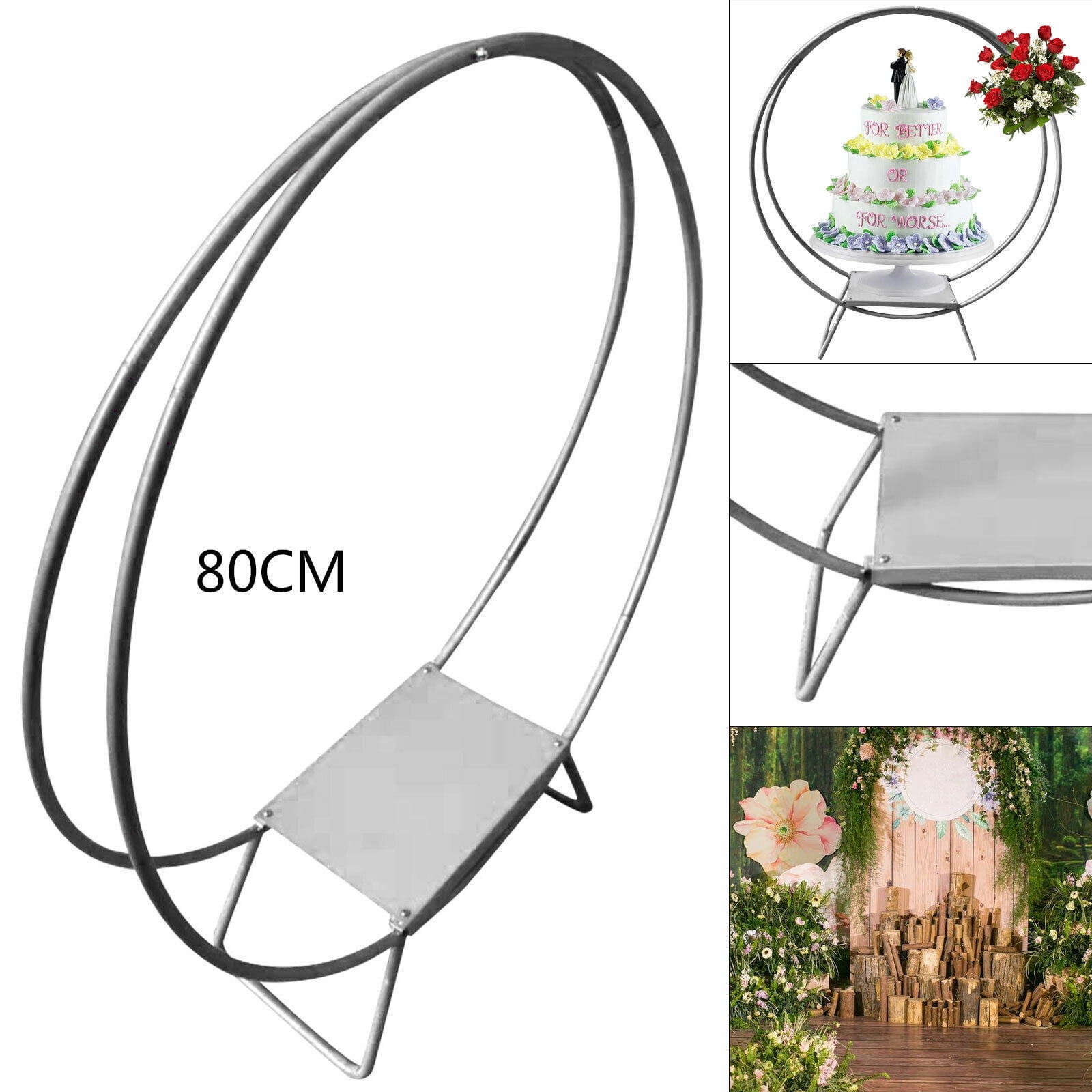 Miumaeov Silver Round Cake Flower Stand Double Hoop Arch Rack Wedding ...