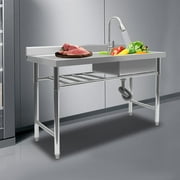 Miumaeov Silver Stainless Steel 47.24 Inch Rectangular Single Bowl Commercial Sink
