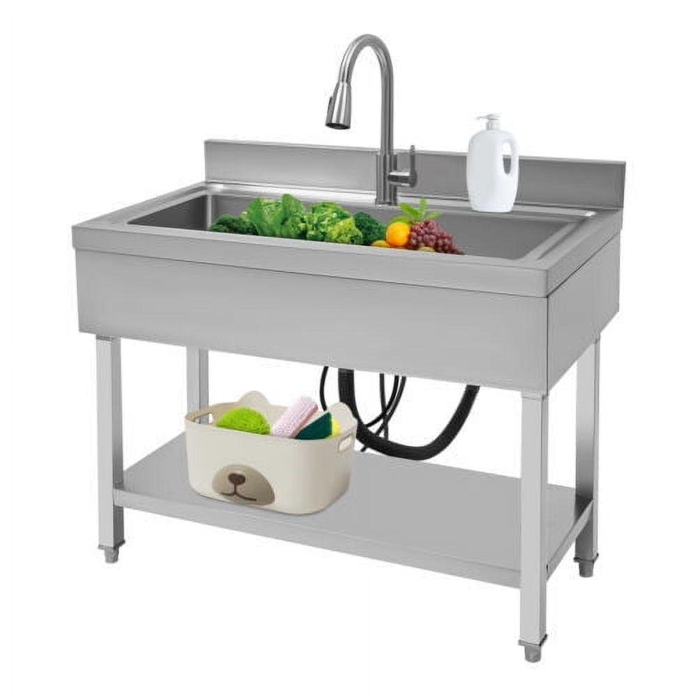 Miumaeov Single Bowl Commercial Sink Freestanding Stainless Steel Kitchen Sink with 360° Rotating Faucet