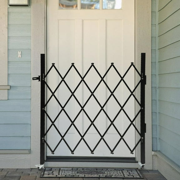 Miumaeov Single Folding Security Gate 4.27' H x 36.6" W Scissor Gate 360 Rolling Barricade Gate Flexible Expanding Security Gate
