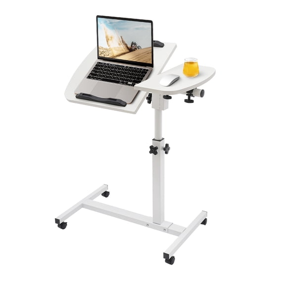 Miumaeov Small Standing Desk Rolling Table Adjustable Height, Sit Stand Portable Rolling Laptop Desk with Lockable Wheels,Tiltable Desktop