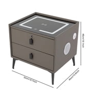 Miumaeov Smart Bedside Table with Wireless Charger, Fingerprint Lock, Bluetooth Speaker, 3-Color Lights, 2 Storage Drawers Nightstand with USB Port, Modern Side Table