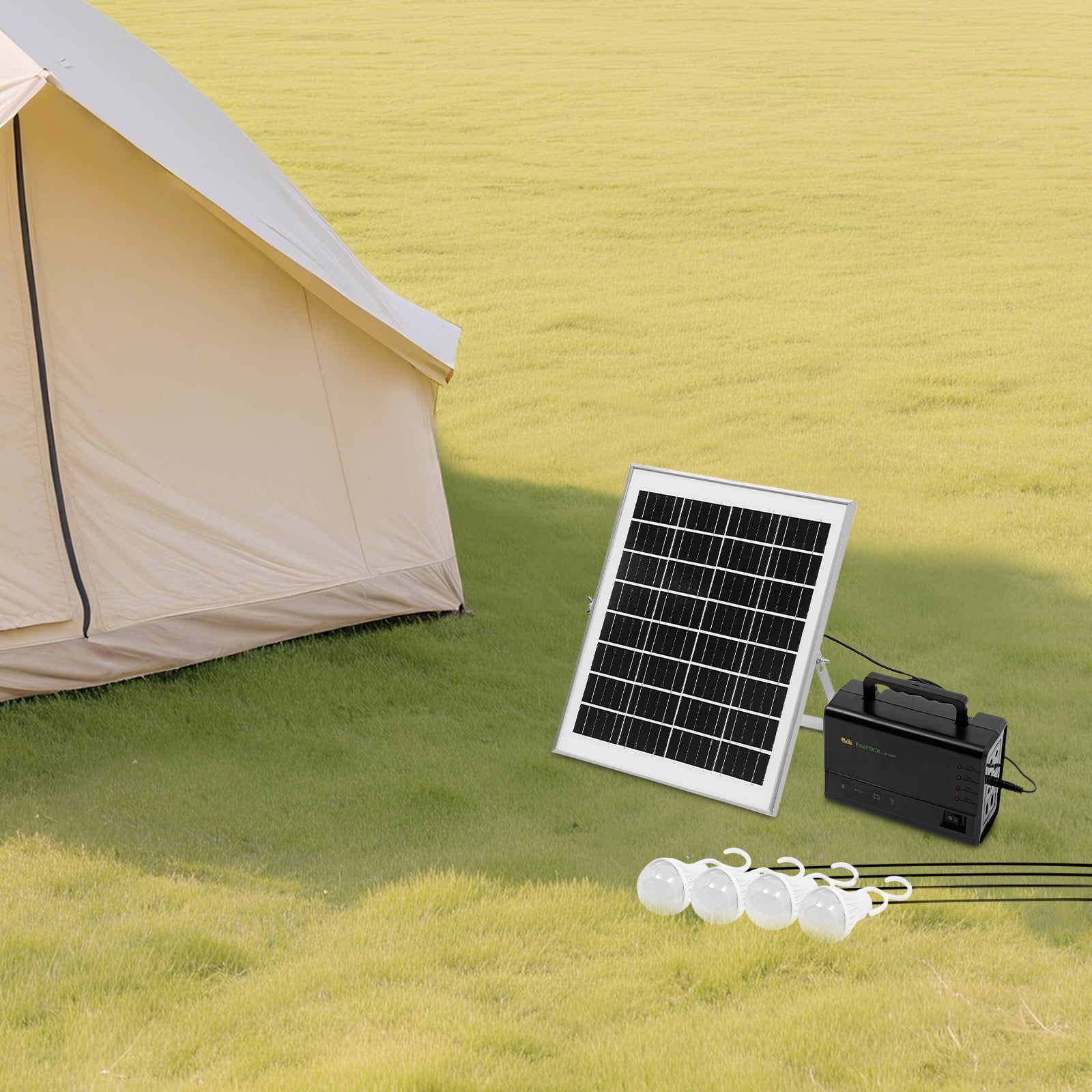 Miumaeov Solar Generator with 4 LED Bulbs & Solar Panel Portable Home Solar Power System Complete Kit, AC 110-240V for Indoor Outdoor Lighting