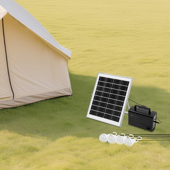 Miumaeov Solar Generator with 4 LED Bulbs & Solar Panel Portable Home Solar Power System Complete Kit, AC 110-240V for Indoor Outdoor Lighting
