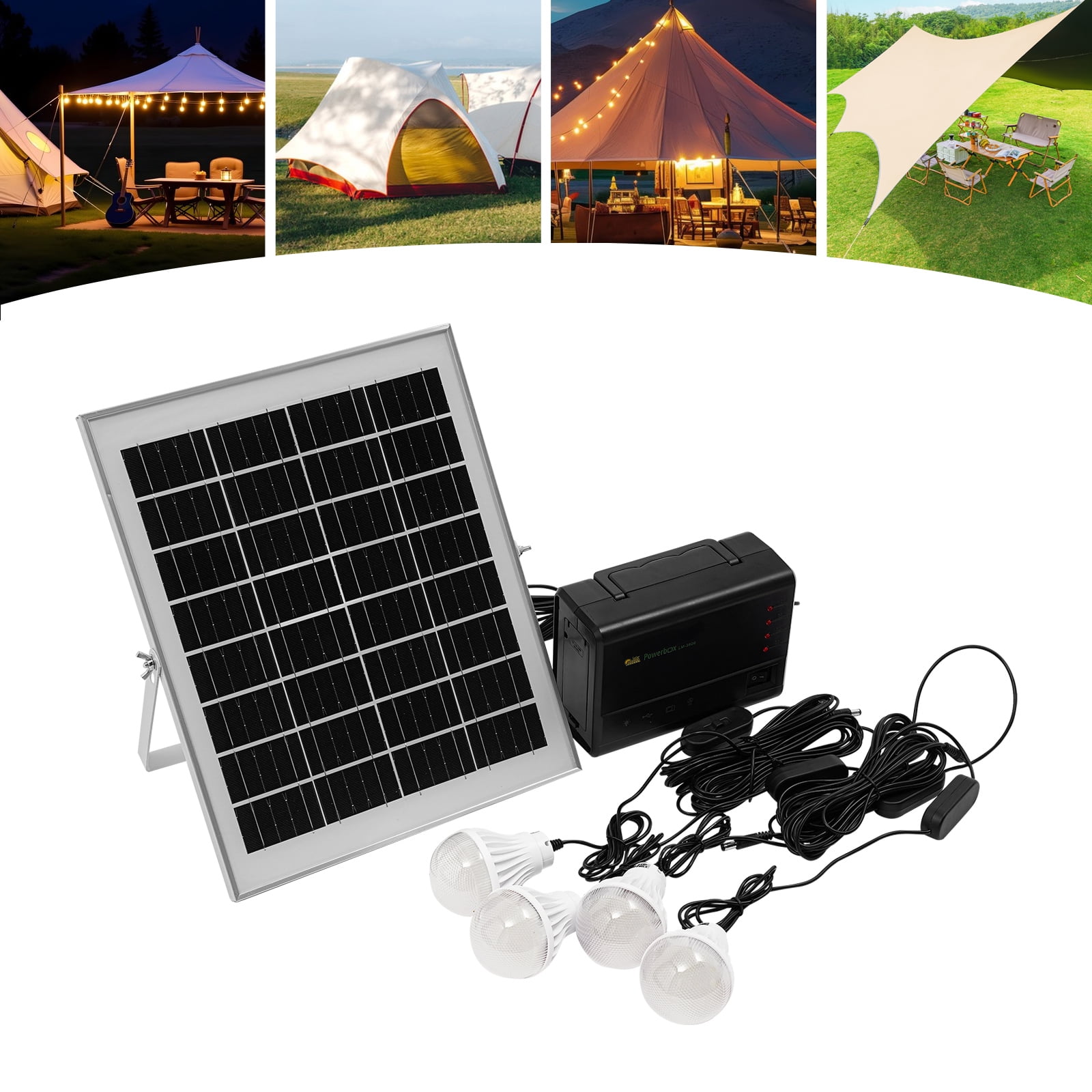 Miumaeov Solar Inverter Outdoor Emergency Power Supply Solar Power Generator Portable Power Station with Bulbs