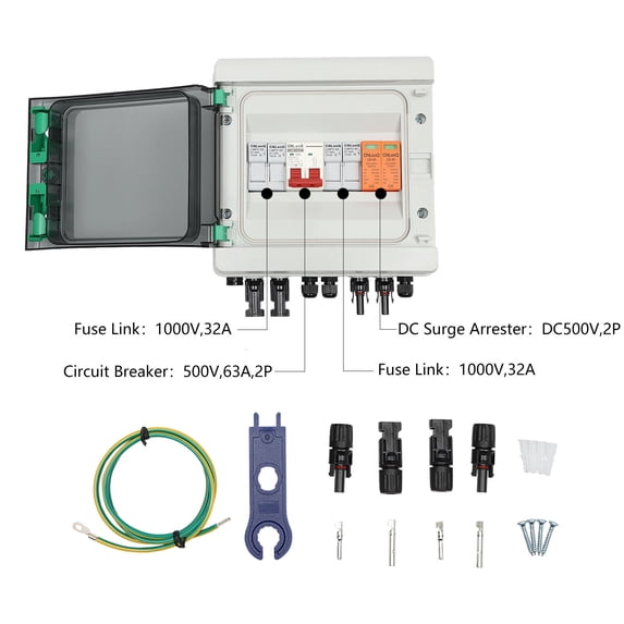 Miumaeov Solar PV Combiner Box 2 Strings DC 500V/1000V Circuit Breaker fits Solar Panel