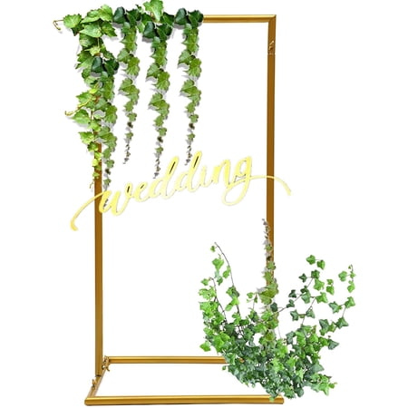 Miumaeov Square Wedding Arch Backdrop Stand Flower Frame Wreath Party Decor Gold