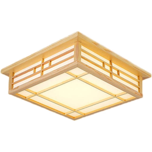 Miumaeov Square Wood Ceiling Light Fixture with LED Lamps, 110V Remote Control Dimmer Light Perfect for Living Room, Dining Room