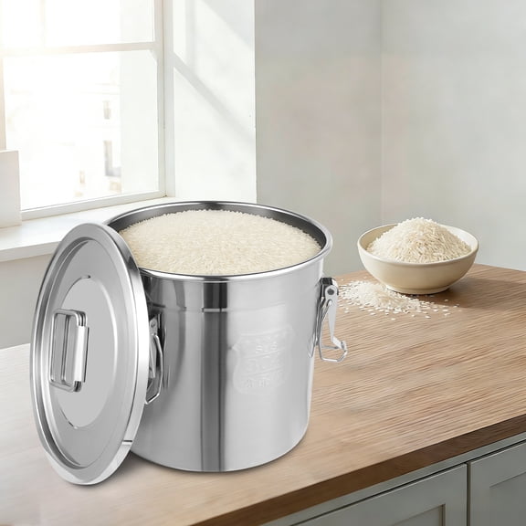 Miumaeov Stainless Steel Airtight Canister with Airtight Lids and Sturdy Locking Clamp, Rice Oil Storage Bucket for Home Kitchen Counter Storing Food 12L