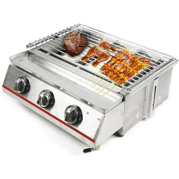 Miumaeov Stainless Steel Barbecue Grill Sear 3 Burner Side Gas Grill Cooker Portable
