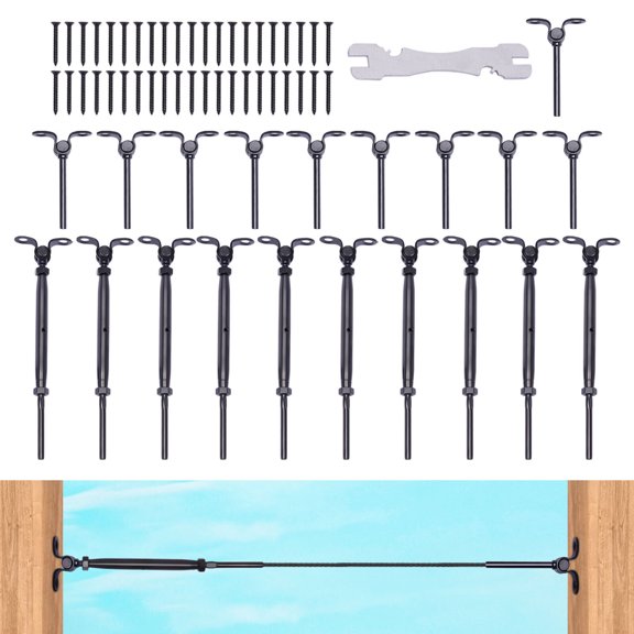 Miumaeov Stainless Steel Cable Railing Installation Kit 1/8" Swage Toggle Turnbuckle Hardware T316 Stainless Steel for Wood Post System Angle 180 Adjustable Stairs Deck 10pairs Black