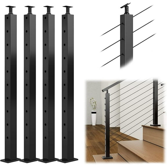 Miumaeov Stainless Steel Cable Railing Post Railing Column 36"x2"x2" Top Mount Level Drilled Post Adjustable Top