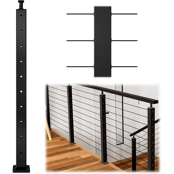 Miumaeov Stainless Steel Cable Railing Post Railing Column 36"x2"x2" Top Mount Level Drilled Post Adjustable Top