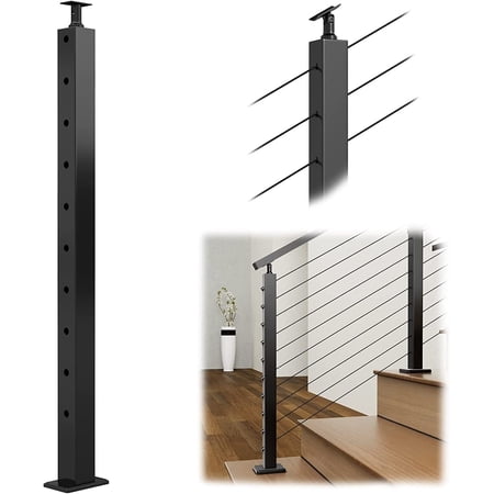 Miumaeov Stainless Steel Cable Railing Post Railing Column 36"x2"x2" Top Mount Level Drilled Post Adjustable Top