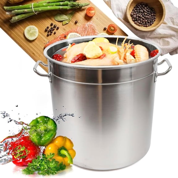 Miumaeov Stainless Steel Cookware Stockpot, 35L/30Quart Heavy Duty Induction Soup Pot With Lid, Extra Large Stock Cooking Pot Cookware for Induction Gas Electric Stoves