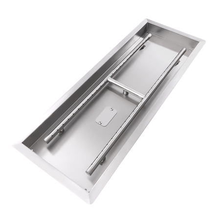 Miumaeov Stainless Steel Rectangular Built-in Fire Pit Pan, Rectangular Drop-in Fire Pit Pan with Removable Mounting Plate, Easy to Install, Silver (31.5*12*2in)