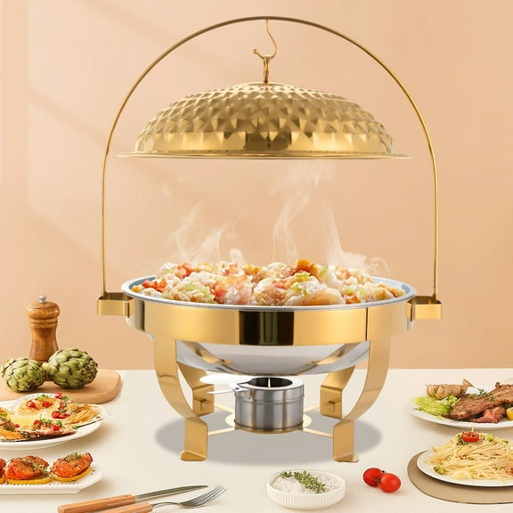 Miumaeov Stainless Steel Round Chafer with Diamond Hanging Lid Chafing Dish Buffet for Wedding Parties Banquet Catering Events