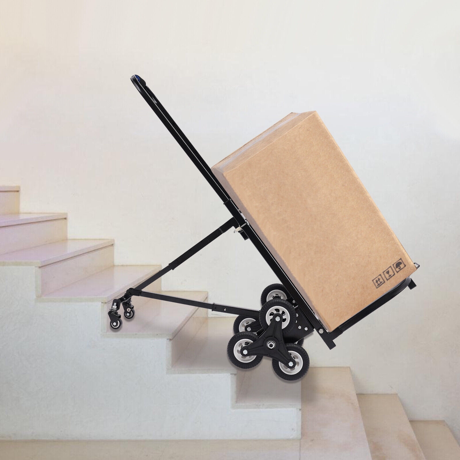 Miumaeov Stair Climbing Cart 330lbs Capacity Portable Folding Trolley with 6+2 Wheel All Terrain Heavy Duty Stair Climber Hand Truck with Adjustable Handle