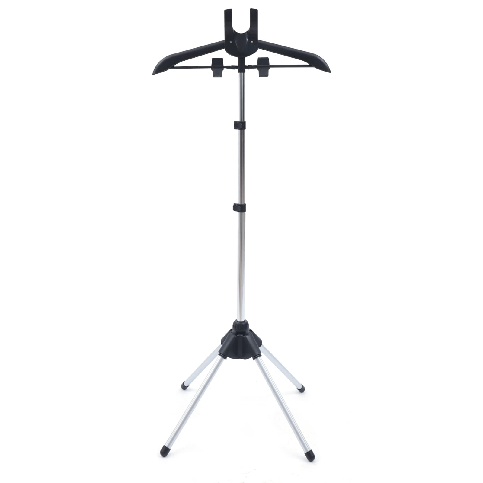 Miumaeov Steamer Stand for Clothes, Adjustable Height 63 Inch Garment Steamer Rack with Hanger, Portable Fabric Steamer Hanger Stand for Home, Clothing Store, Hotel, Black Silver