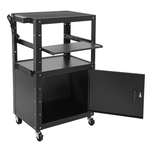 Miumaeov Steel Large AV Cart,Mobile Utility with Power Strip, Rolling Presentation and Media Cart on Wheels, Media Cart with Extra Storage for Video Projector