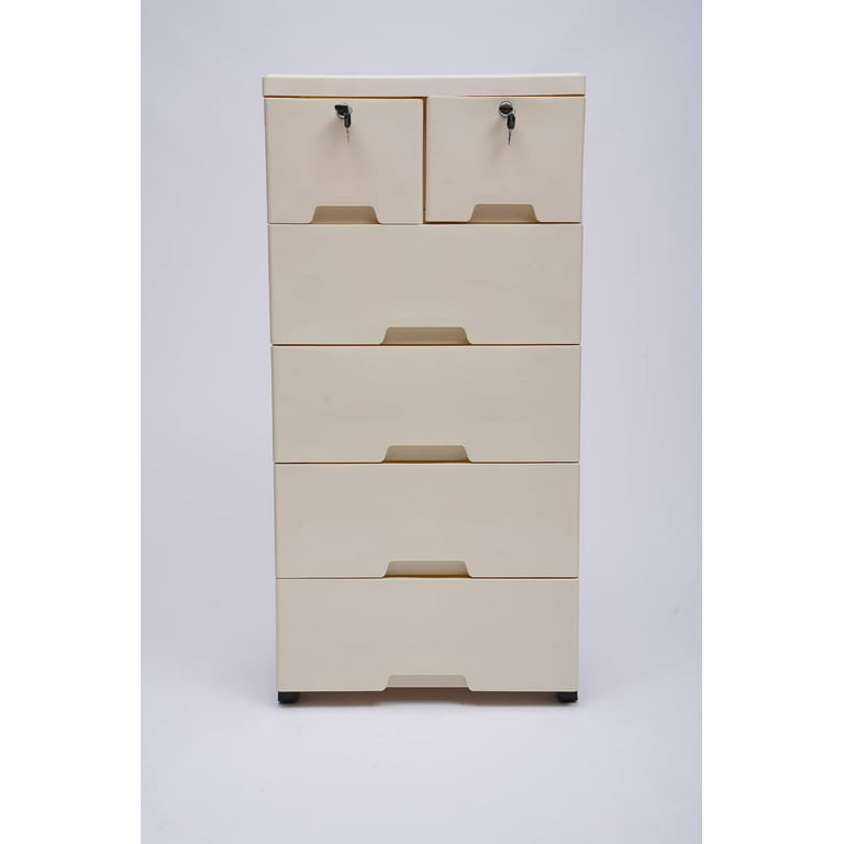 Miumaeov Storage Drawer, 5-Tire with 6 Drawer Plastic Dresser Storage Tower  Closet Organizer Unit for Home Office Bedroom (Beige) 