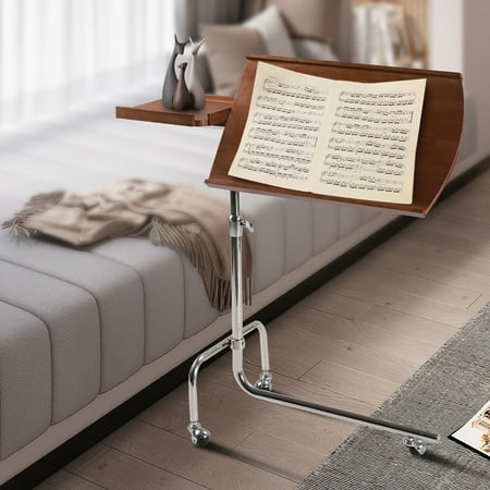 Miumaeov Swivel TV Tray Table C Shape Couch Sofa Table Tray Table Height & Tabletop Adjustable Solid Wood Oversized Table Laptop Desk End Table for Adults Seniors Elderly