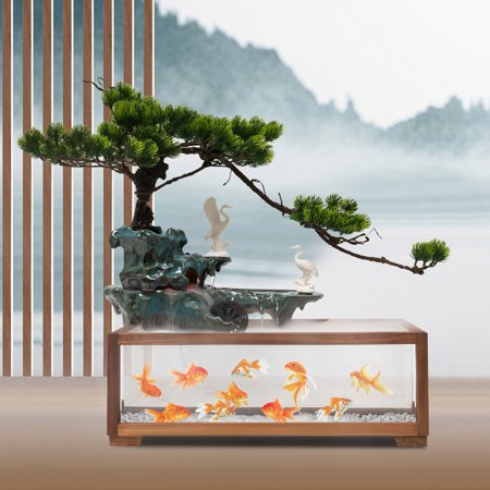 Miumaeov Tabletop Water Fountain Indoor Waterfall with Mist Maker and Water Wheel for Home Office Decor