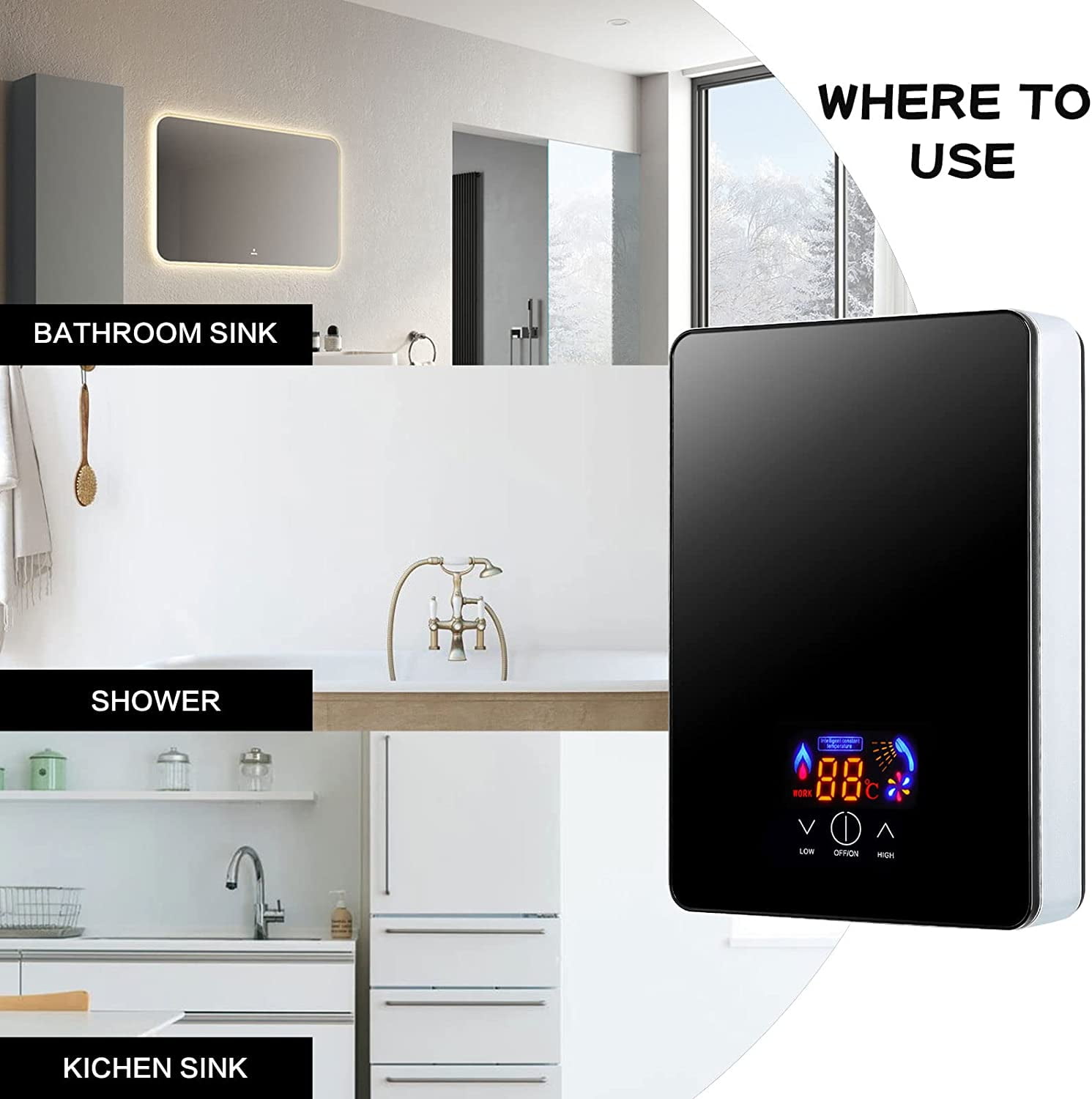 Miumaeov Electric 220 Volts 6500 Watts Instant Water Heater for ...