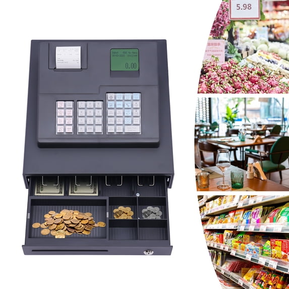 Miumaeov Thermal Dept Cash Register, Thermal Printer Cash Register with Cash and Coin Drawer, Compact Size, Cash Register for Catering, Supermarkets, Clothing Stores