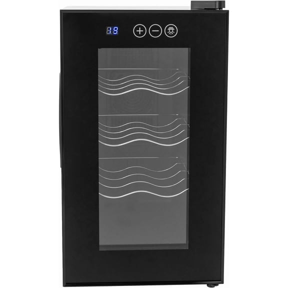 Miumaeov Thermoelectric Wine Cooler Countertop, 8-Bottle Horizontal Wine Fridge with Removable Shelves, 4 Tiers Freestanding Wine Chiller, 46.4-64.4F
