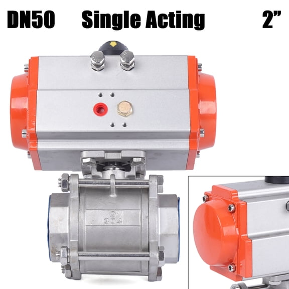 Miumaeov Three-Piece 2" Pneumatic Actuated Ball Valve Single Air Return 0~1000 PSI 304 Stainless Steel Air Return Tool for Automatic Control System