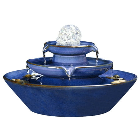 Miumaeov Tiered Ceramic Tabletop Fountain with Ball, Water Fountain with Water Pump for Indoor Porch Table Desk Office Outdoor Patio Garden Backyard Home Décor Decking, Blue