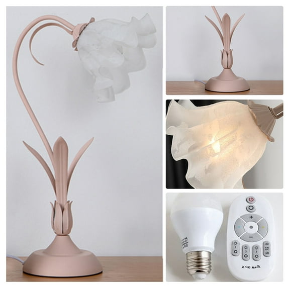 Miumaeov Tiffany Style Table Lamp E27 Bedside Lamp Floral Glass Lamp Dimmable Lamp+Remote