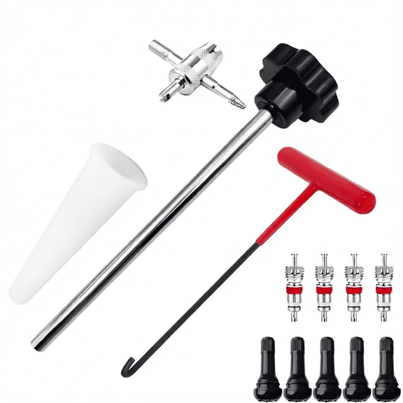 Miumaeov Tire Valve Stem Tool Kit, Valve Stem Replacement Kit with TR413 Valves, Removal & Installation Tool for Car ATV Truck Motorcycle
