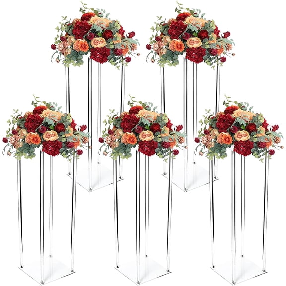 Miumaeov Transparent Acrylic Flower Stand Vase Column Stand,Tabletop Display Rack Geometric Column Vases Display Rack for Party Celebration Wedding 5pcs 39inch