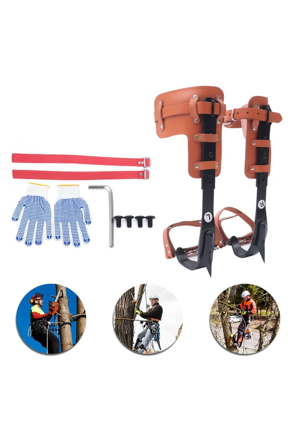 Tree/Pole Climbing Spikes Spurs Set Adjustable Steel Climber Gaffs w/ Ankle Strap & Gloves 100kg Capacity