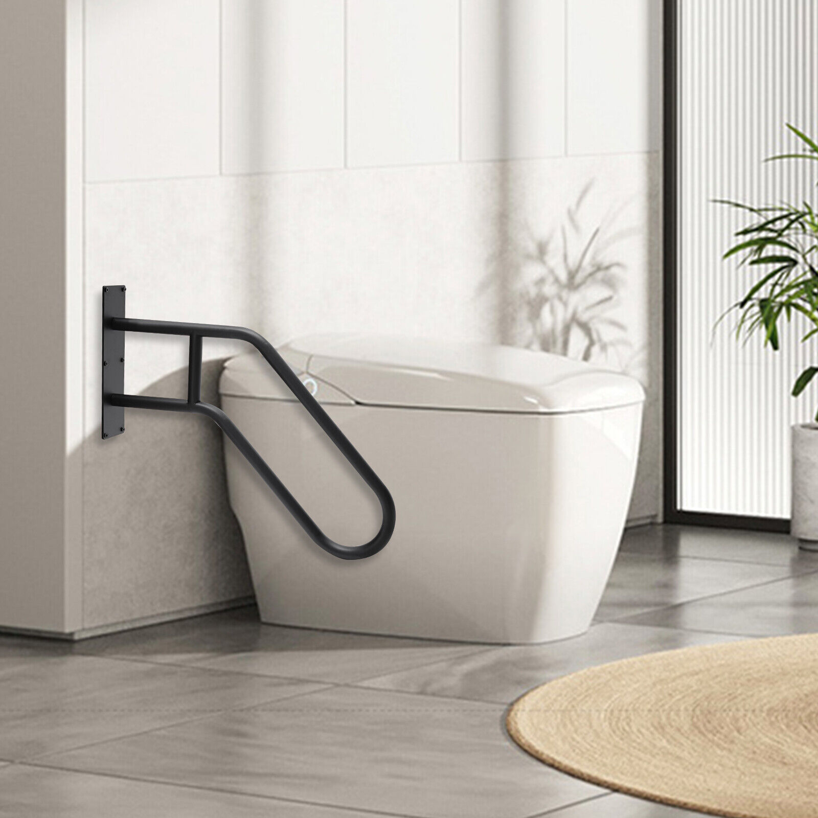 Miumaeov U-Shaped Handrail Wall Mount Handrail Garage Railing Black ...