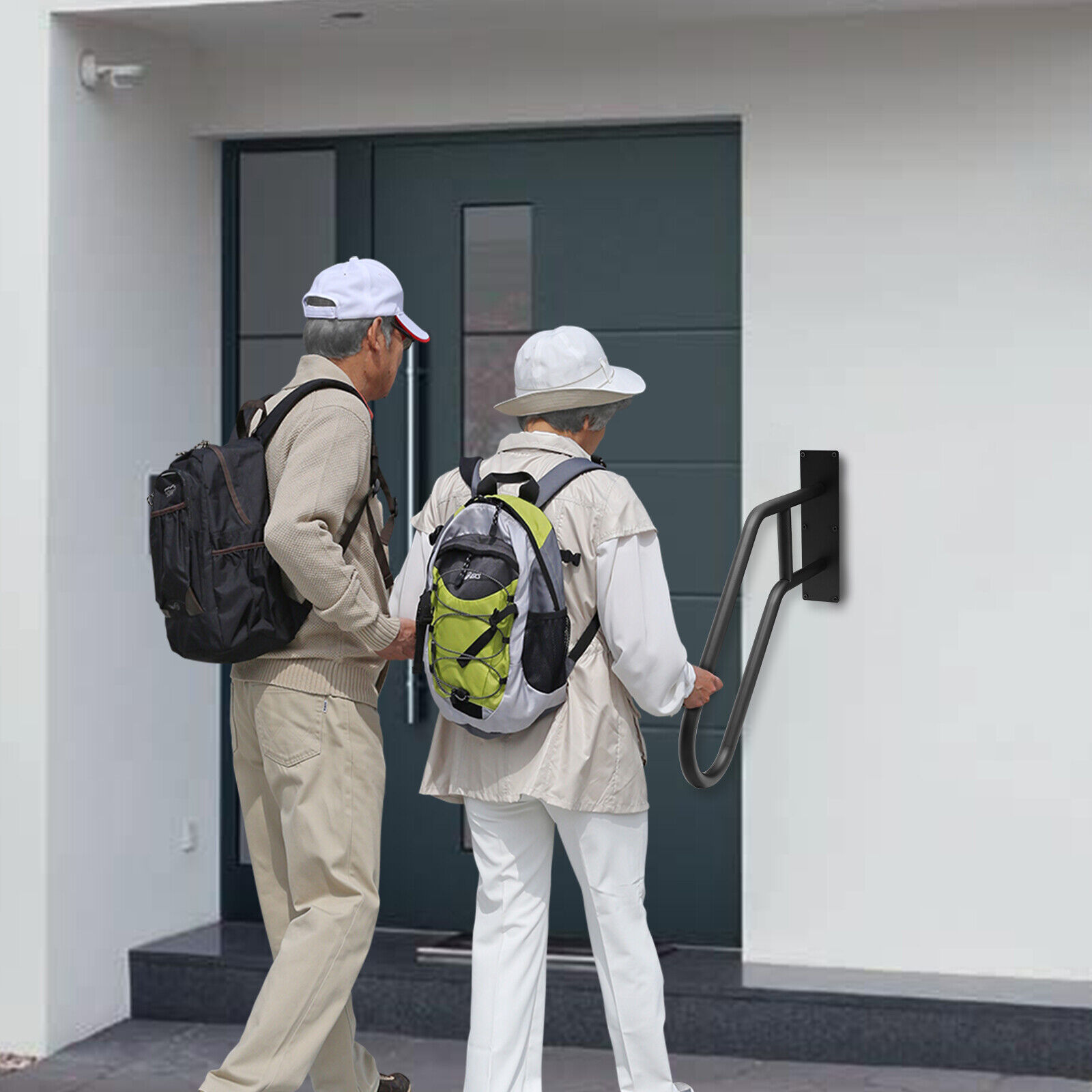 Miumaeov U-Shaped Handrail Wall Mount Handrail Garage Railing Black ...