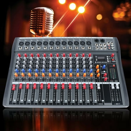 Miumaeov USB Professional Audio Mixer Sound Board Console Desk System Interface 12 Channel Digital Computer Input AC 110V 50Hz 15W Phantom Power Stereo DJ Studio Black