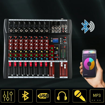 Miumaeov USB Professional Audio Mixer Sound Board Console Desk System Interface 8 Channel Digital Computer Input AC 110V 50Hz 18W Phantom Power Stereo DJ Studio Black