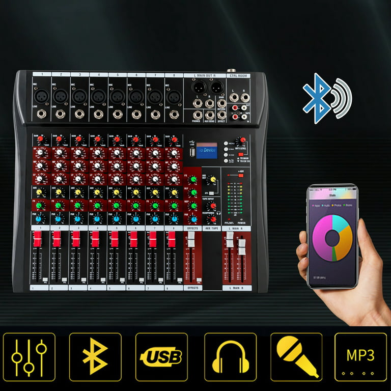 Miumaeov Professional 4-Channel Audio Mixer Sound Board Bluetooth USB Live  Studio Mixer with USB Drive for PC Recording 48V Phantom Power Stereo DJ