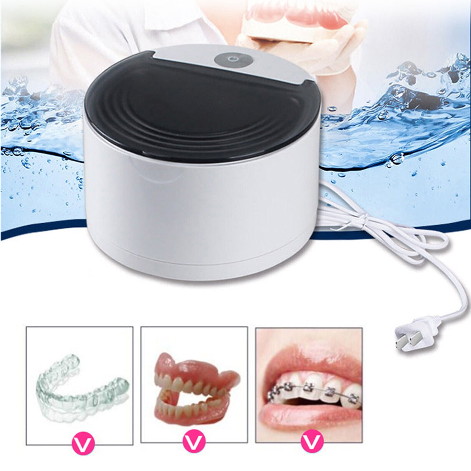 Miumaeov Ultrasonic Denture Cleaner Self-Timing Dental Care Cleaning Machine False Teeth Jewelry Coins Watches Cleaner