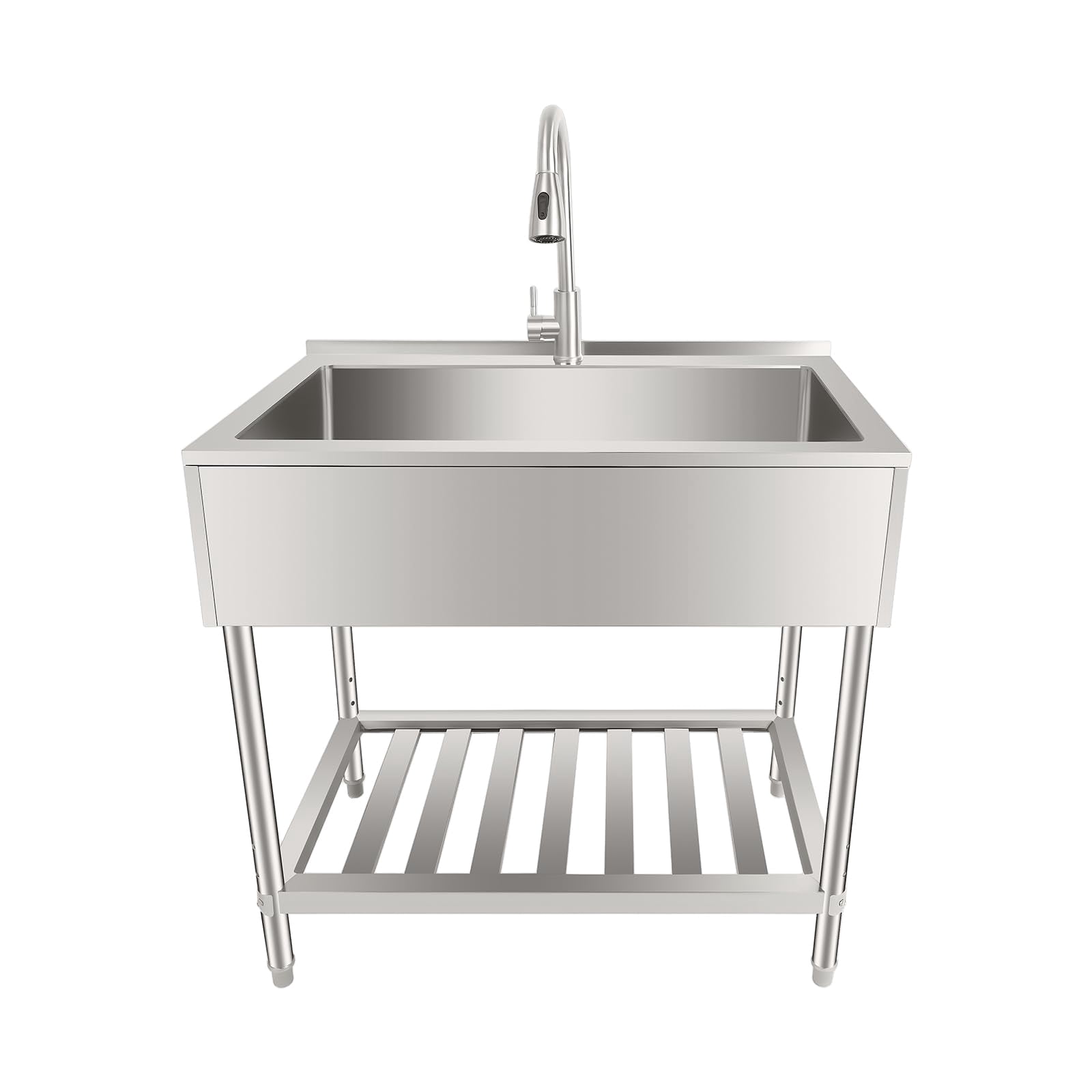Miumaeov Utility Sink Free Standing, 35.8" Stainless Steel Utility Sink Single Bowl, Laundry Sink with Hot/Cold Faucet, Garage Sink Commercial Grade, Laundry Tub for Home Kitchen Bathroom
