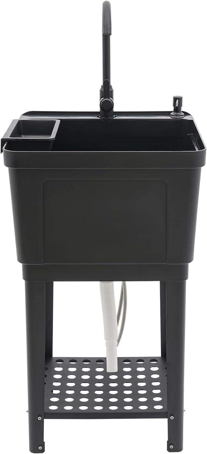 Miumaeov Utility Sink Freestanding Laundry Tub Single Bowl Utility Sink with Faucet Soap Dispenser for Laundry Room Bathroom Garage Kitchen