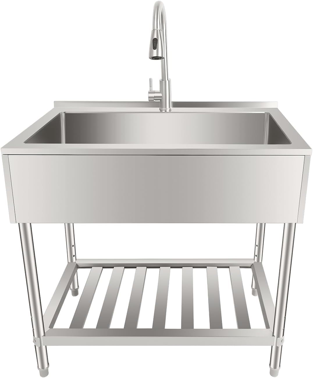 Miumaeov Utility Sink Freestanding Single Bowl Kitchen Sink Stainless Steel Sink with with Hot and Cold Dual Tap Freestanding