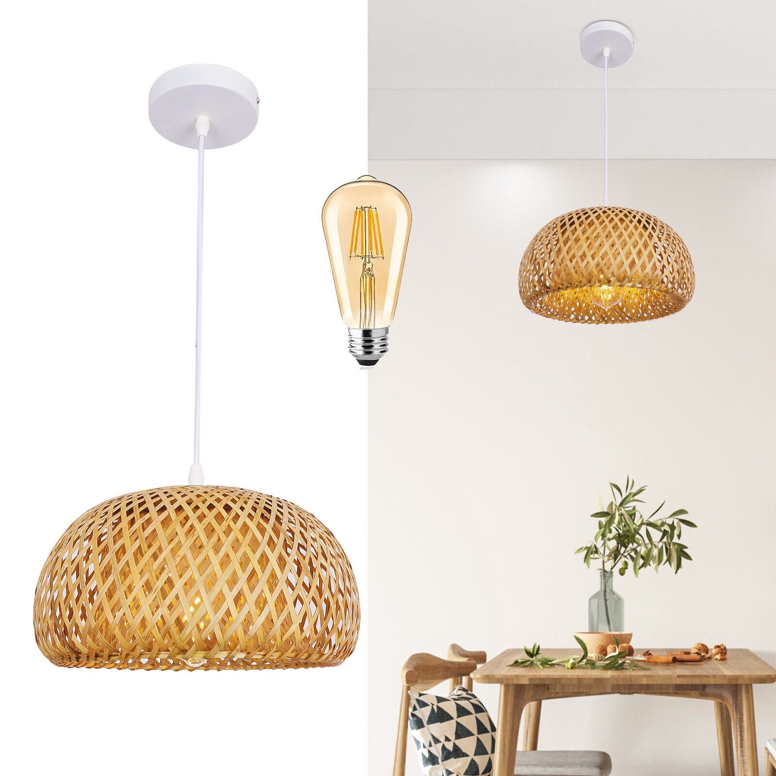 Miumaeov Vintage Bamboo Wicker Rattan Shade Chandelier Pendant Light ...