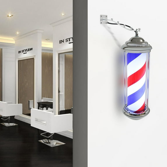 Miumaeov Vintage Barber LED Pole Light Wall Mount Rotating Stripes Lamp Hair Salon Shop Sign Red/White/Blue (14.5'')